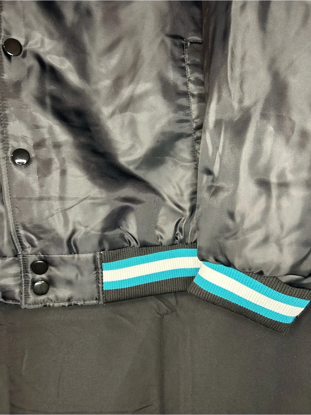 NFL Miami Dolphins Black Satin Jacket with Teal & White Script
